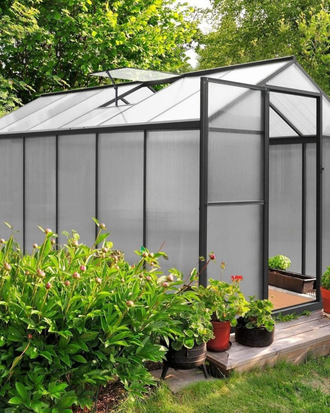 [06X12FT] Premium Polycarbonate Gray Walk-In Greenhouse Kit With Adjustable Vent And Lockable Door (SAK35264)