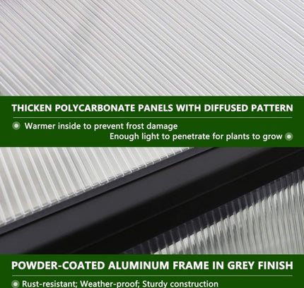 [06X12FT] Premium Polycarbonate Gray Walk-In Greenhouse Kit With Adjustable Vent And Lockable Door (SAK35264)
