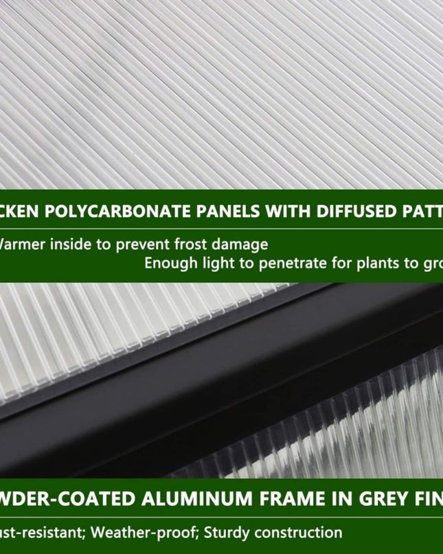 [06X12FT] Premium Polycarbonate Gray Walk-In Greenhouse Kit With Adjustable Vent And Lockable Door (SAK35264)