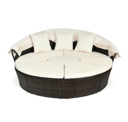 Alora Premium 76-Inch Round Outdoor Patio Rattan Daybed W/ Canopy & Table (SAK96418)