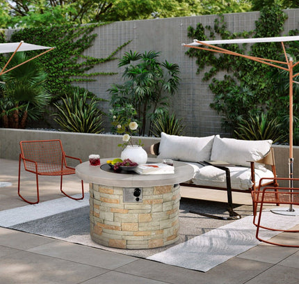 Alora Premium Round Outdoor Propane Patio Gas Fire Pit Table W/ Lava Rock & Cover, 36"