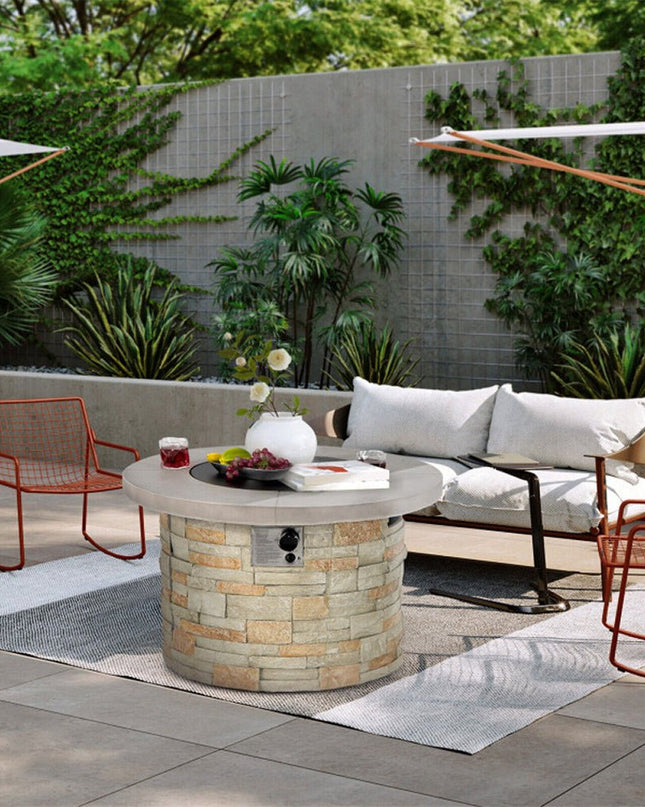 Alora Premium Round Outdoor Propane Patio Gas Fire Pit Table W/ Lava Rock & Cover, 36"