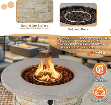 Alora Premium Round Outdoor Propane Patio Gas Fire Pit Table W/ Lava Rock & Cover, 36"