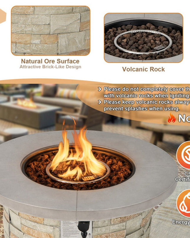 Alora Premium Round Outdoor Propane Patio Gas Fire Pit Table W/ Lava Rock & Cover, 36"