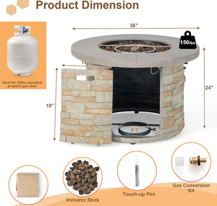Alora Premium Round Outdoor Propane Patio Gas Fire Pit Table W/ Lava Rock & Cover, 36"