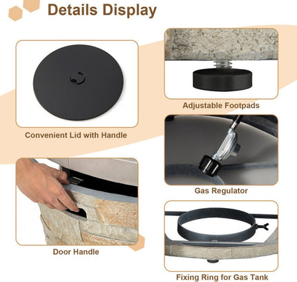 Alora Premium Round Outdoor Propane Patio Gas Fire Pit Table W/ Lava Rock & Cover, 36"