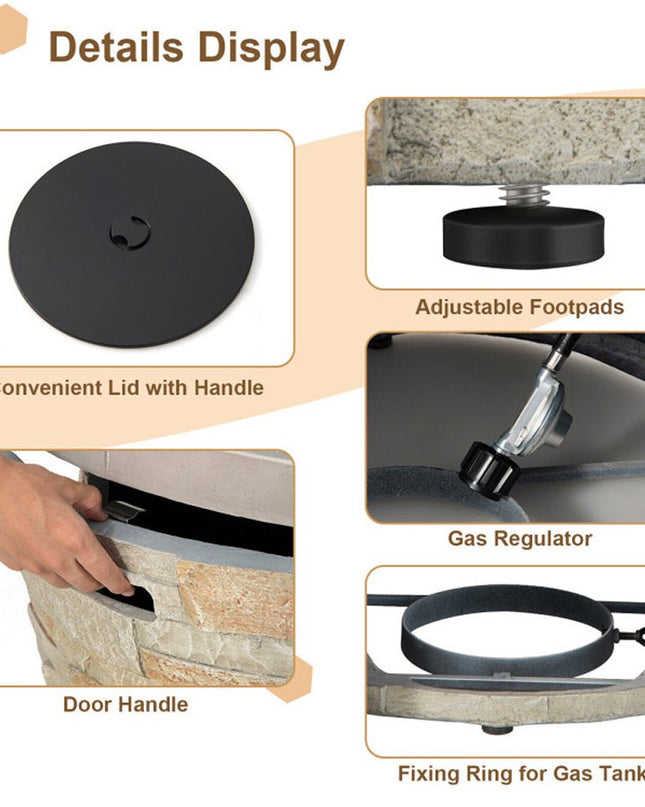 Alora Premium Round Outdoor Propane Patio Gas Fire Pit Table W/ Lava Rock & Cover, 36"