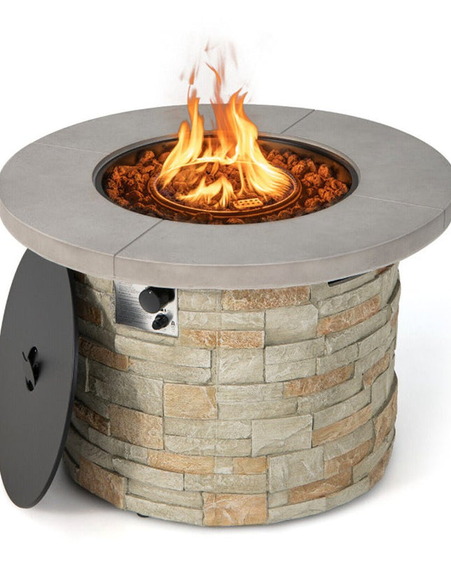 Alora Premium Round Outdoor Propane Patio Gas Fire Pit Table W/ Lava Rock & Cover, 36"