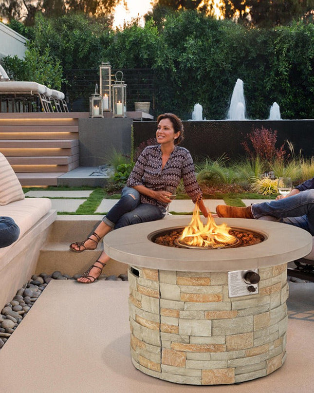 Alora Premium Round Outdoor Propane Patio Gas Fire Pit Table W/ Lava Rock & Cover, 36"