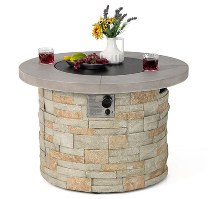 Alora Premium Round Outdoor Propane Patio Gas Fire Pit Table W/ Lava Rock & Cover, 36"