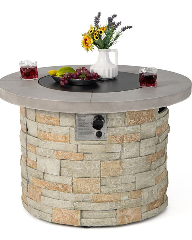 Alora Premium Round Outdoor Propane Patio Gas Fire Pit Table W/ Lava Rock & Cover, 36"