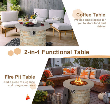 Alora Premium Round Outdoor Propane Patio Gas Fire Pit Table W/ Lava Rock & Cover, 36"
