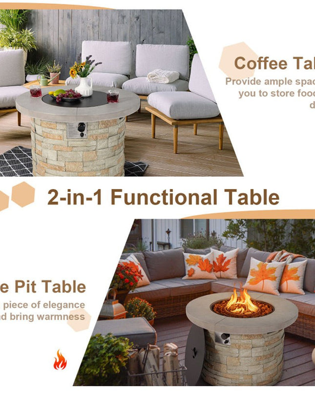 Alora Premium Round Outdoor Propane Patio Gas Fire Pit Table W/ Lava Rock & Cover, 36"