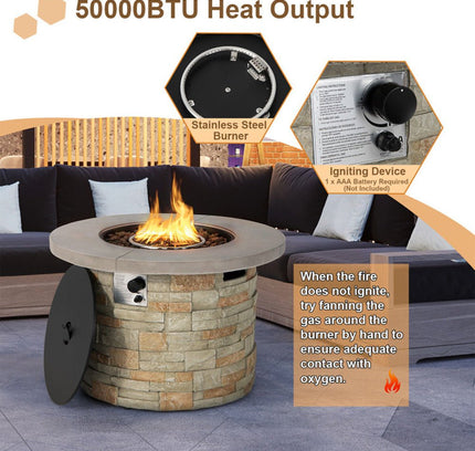 Alora Premium Round Outdoor Propane Patio Gas Fire Pit Table W/ Lava Rock & Cover, 36"