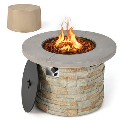 Alora Premium Round Outdoor Propane Patio Gas Fire Pit Table W/ Lava Rock & Cover, 36"