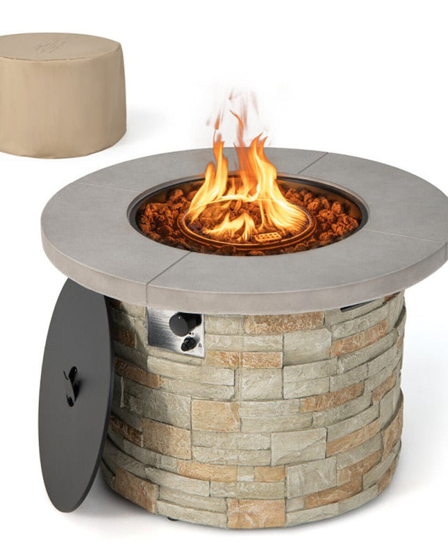 Alora Premium Round Outdoor Propane Patio Gas Fire Pit Table W/ Lava Rock & Cover, 36"