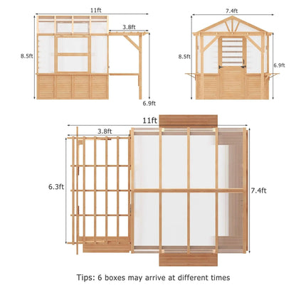 Premium Walk-In Spruce Wood Greenhouse With Pergola And Shelves (SAK75890)