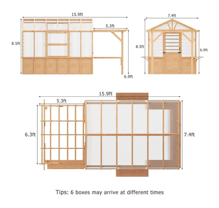 Premium Walk-In Spruce Wood Greenhouse With Pergola And Shelves (SAK75890)