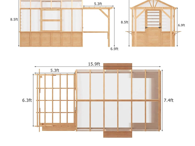 Premium Walk-In Spruce Wood Greenhouse With Pergola And Shelves (SAK75890)