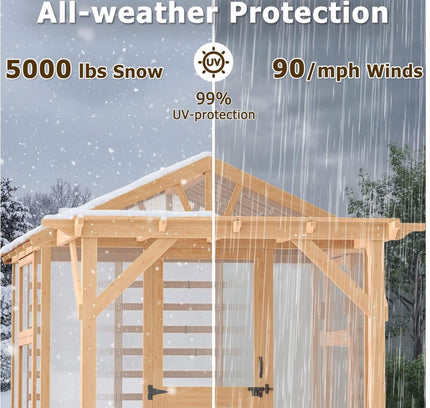 Premium Walk-In Spruce Wood Greenhouse With Pergola And Shelves (SAK75890)