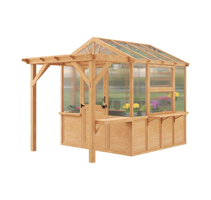Premium Walk-In Spruce Wood Greenhouse With Pergola And Shelves (SAK75890)