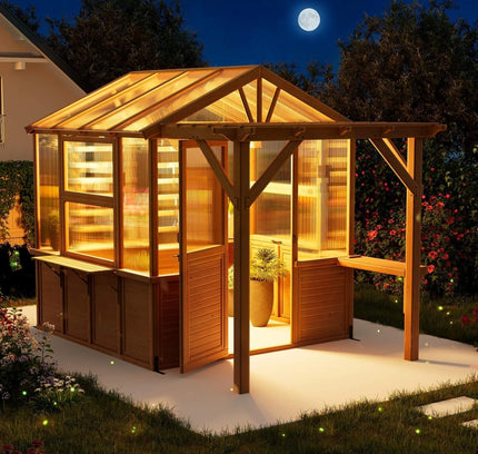 Premium Walk-In Spruce Wood Greenhouse With Pergola And Shelves (SAK75890)