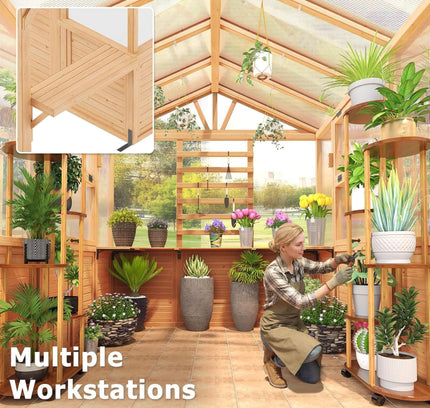 Premium Walk-In Spruce Wood Greenhouse With Pergola And Shelves (SAK75890)