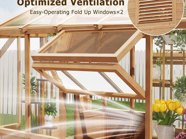 Premium Walk-In Spruce Wood Greenhouse With Pergola And Shelves (SAK75890)