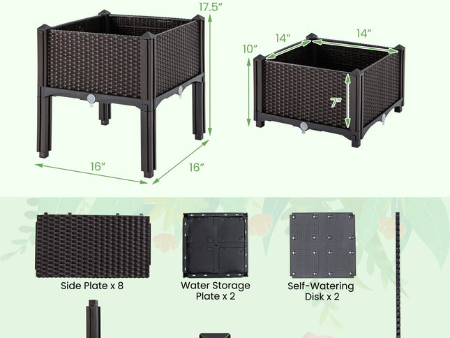 2 Set Elevated Plastic Raised Garden Bed Planter Kit for Flower Vegetable Grow-Brown