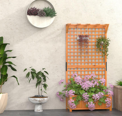 Raised Garden Bed with Trellis and Hanging Roof-Natural