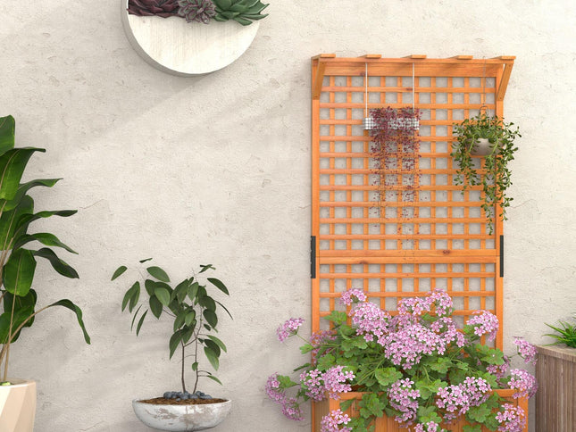 Raised Garden Bed with Trellis and Hanging Roof-Natural
