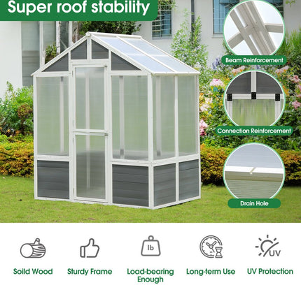 Outdoor Walk-In Polycarbonate Garden Greenhouse With Drain Holes, 4x6FT