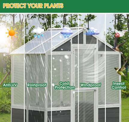 Outdoor Walk-In Polycarbonate Garden Greenhouse With Drain Holes, 4x6FT