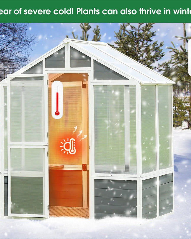 Outdoor Walk-In Polycarbonate Garden Greenhouse With Drain Holes, 4x6FT