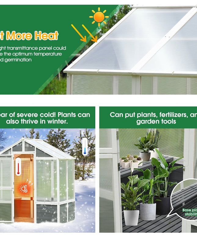 Outdoor Walk-In Polycarbonate Garden Greenhouse With Drain Holes, 4x6FT