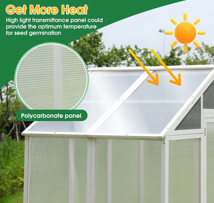 Outdoor Walk-In Polycarbonate Garden Greenhouse With Drain Holes, 4x6FT