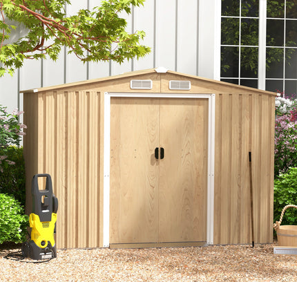 Weather Resistant Galvanized Steel Shed with Tilted Roof for Backyard-Natural