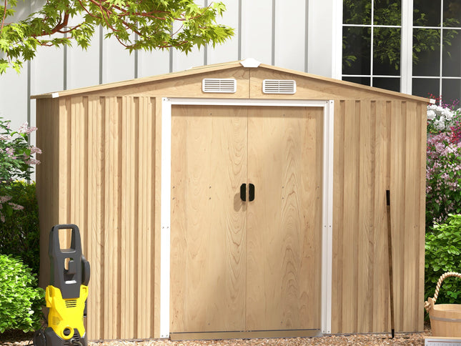 Weather Resistant Galvanized Steel Shed with Tilted Roof for Backyard-Natural