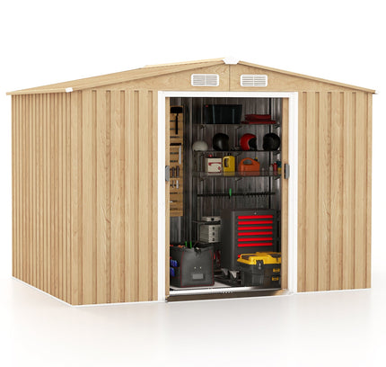 Weather Resistant Galvanized Steel Shed with Tilted Roof for Backyard-Natural