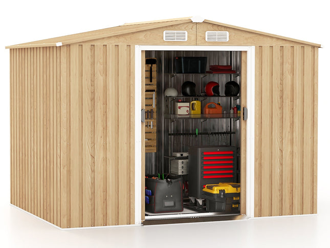 Weather Resistant Galvanized Steel Shed with Tilted Roof for Backyard-Natural