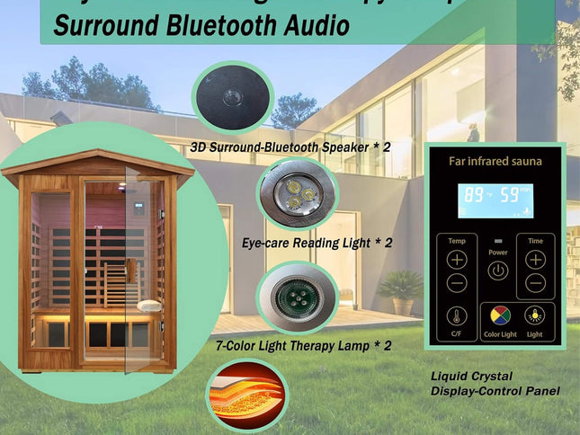 Ignis 2-Person Ultra-Low EMF Mahogany Outdoor Infrared Sauna With Bluetooth Speakers (SAK43021)