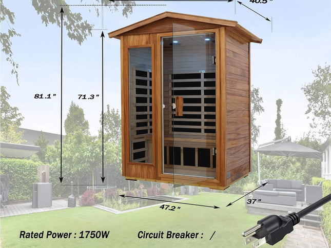 Ignis 2-Person Ultra-Low EMF Mahogany Outdoor Infrared Sauna With Bluetooth Speakers (SAK43021)