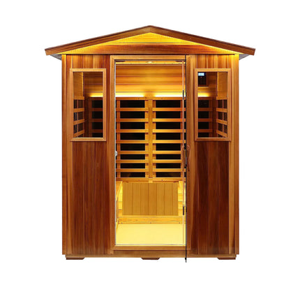 Thermora Kairo 4-Person Outdoor Infrared Hemlock Sauna With Tempered Glass Door