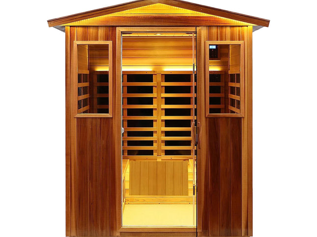 Thermora Kairo 4-Person Outdoor Infrared Hemlock Sauna With Tempered Glass Door