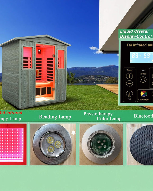 Thermora 3-Person Full-Spectrum Low EMF Carbonized Composite Infrared Sauna Room With Bluetooth Speakers
