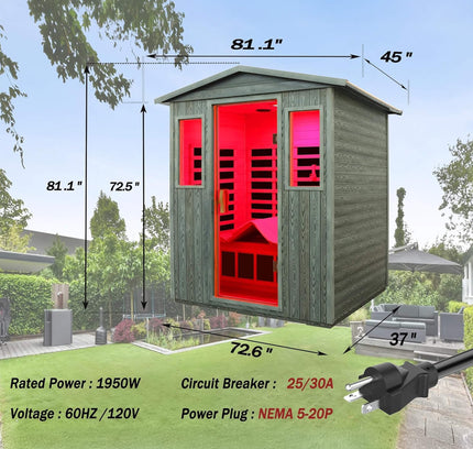Thermora 3-Person Full-Spectrum Low EMF Carbonized Composite Infrared Sauna Room With Bluetooth Speakers