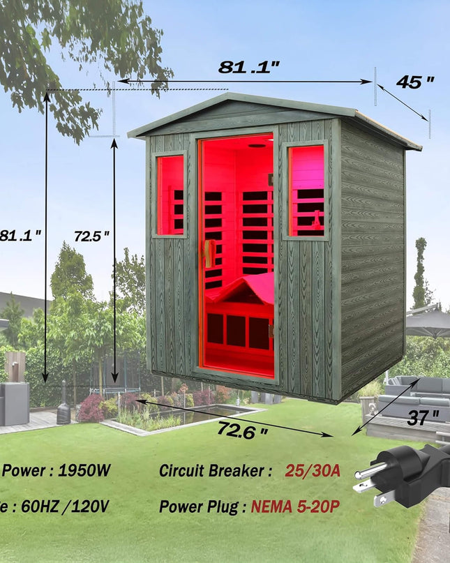 Thermora 3-Person Full-Spectrum Low EMF Carbonized Composite Infrared Sauna Room With Bluetooth Speakers